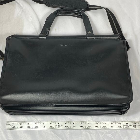 Solo New York Black Leather Laptop Bag Briefcase 15.5" Computer MacBook Strap - Picture 5 of 16